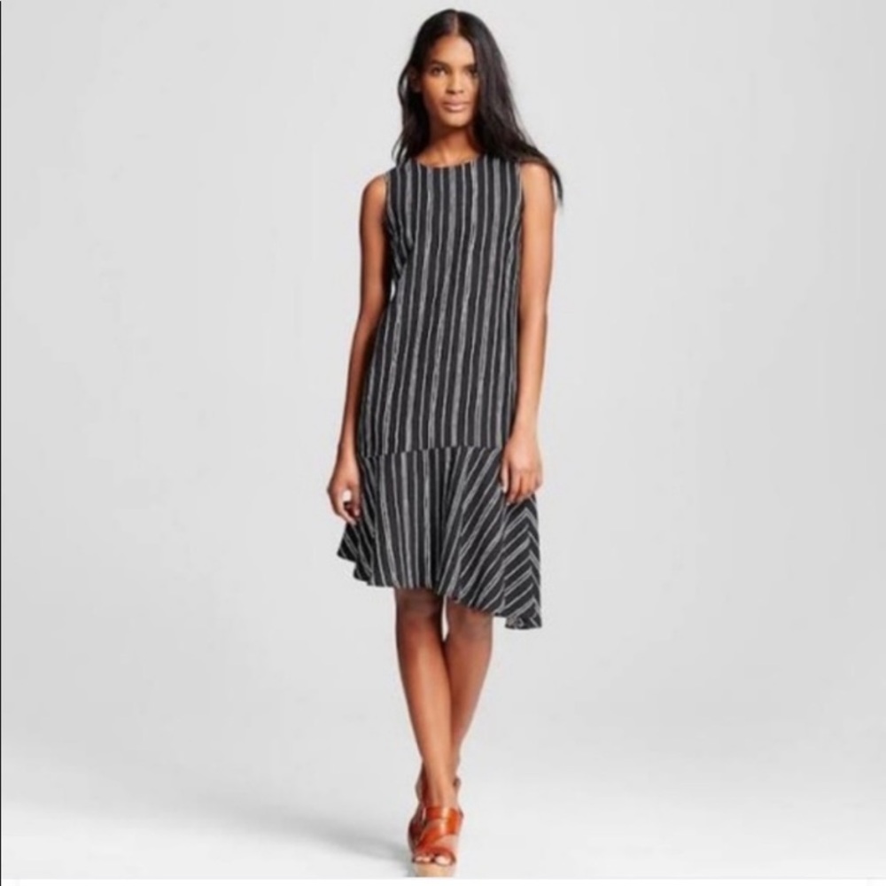 Asymetrical dress in black & white stripe by Who What Wear NEW